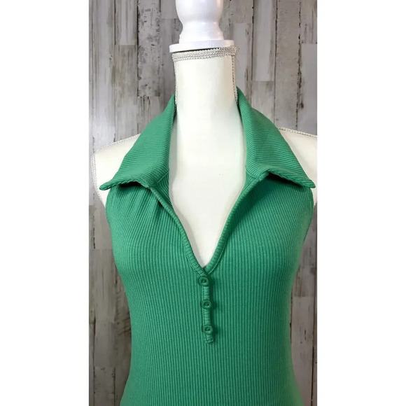 NWT Fashion Nova Women's Plus Size 2X Green Ribbed Halter‎ Collared Mini Dress - Picture 8 of 13